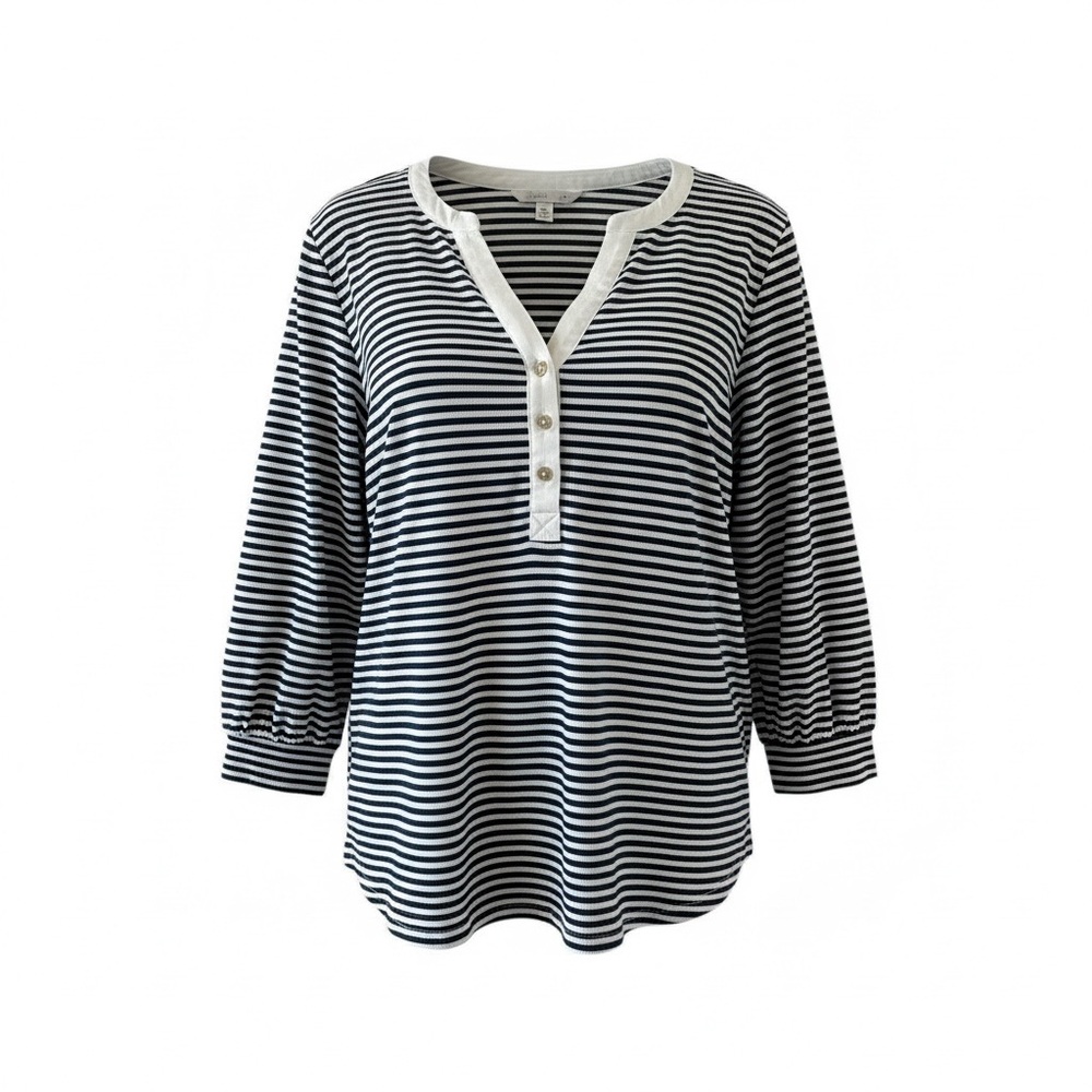 Kohl's Navy and White Striped Button Down Blouse